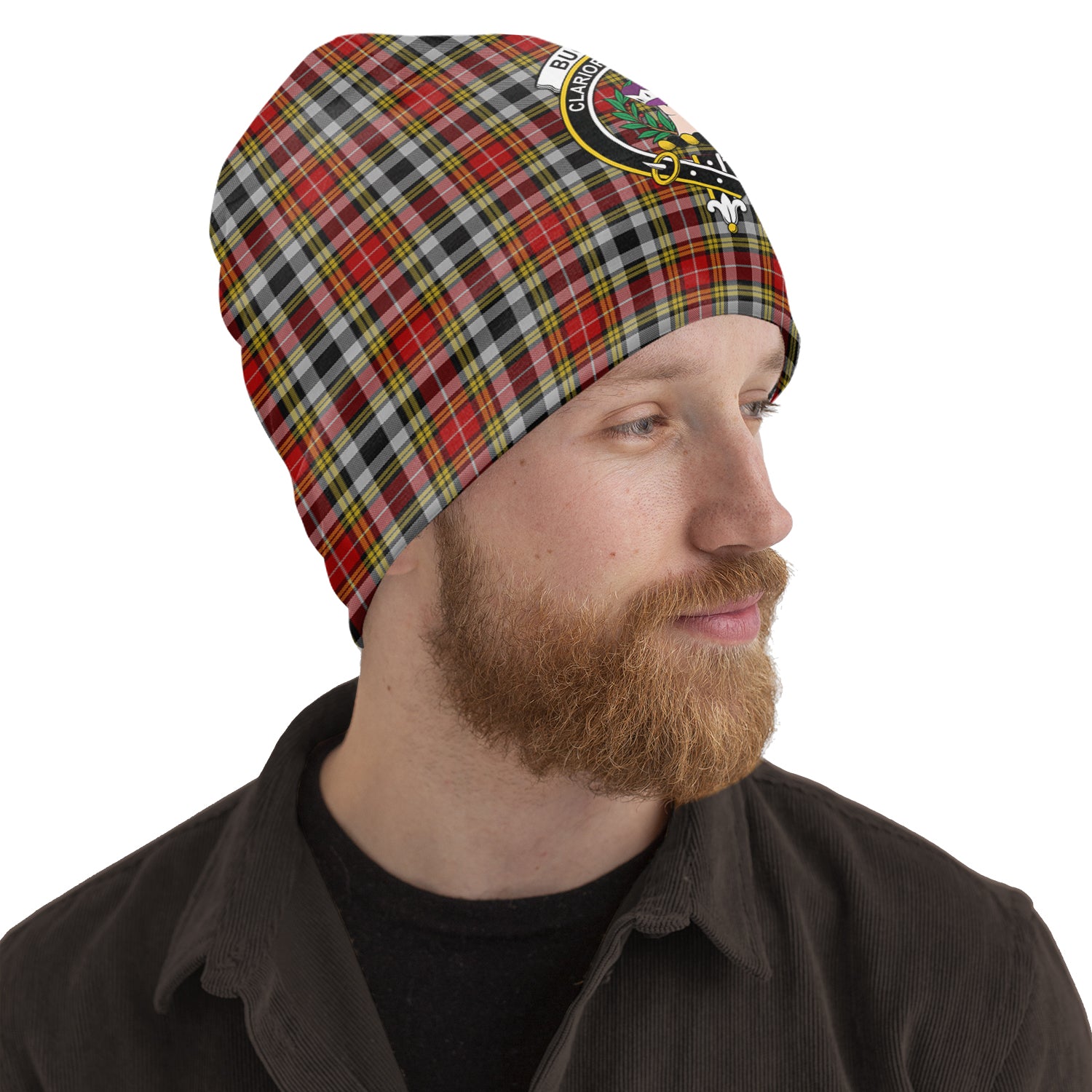 Buchanan Old Dress Tartan Beanies Hat with Family Crest One Size 10.5*10.2 inches - Tartan Vibes Clothing