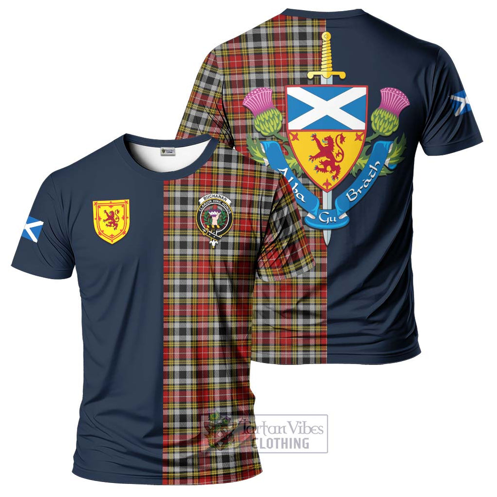 Tartan Vibes Clothing Buchanan Old Dress Tartan T-Shirt Alba with Scottish Lion Royal Arm Half Style