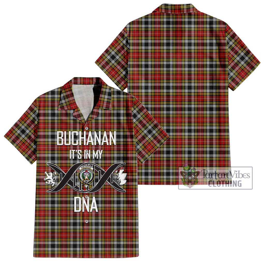 Buchanan Old Dress Tartan Short Sleeve Button Shirt with Family Crest DNA In Me Style Kid - Tartanvibesclothing Shop