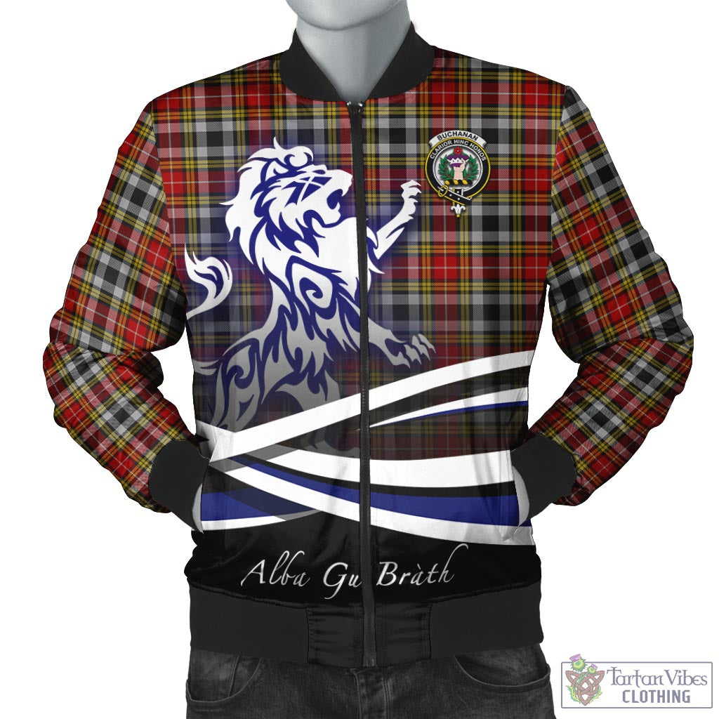 Tartan Vibes Clothing Buchanan Old Dress Tartan Bomber Jacket with Alba Gu Brath Regal Lion Emblem