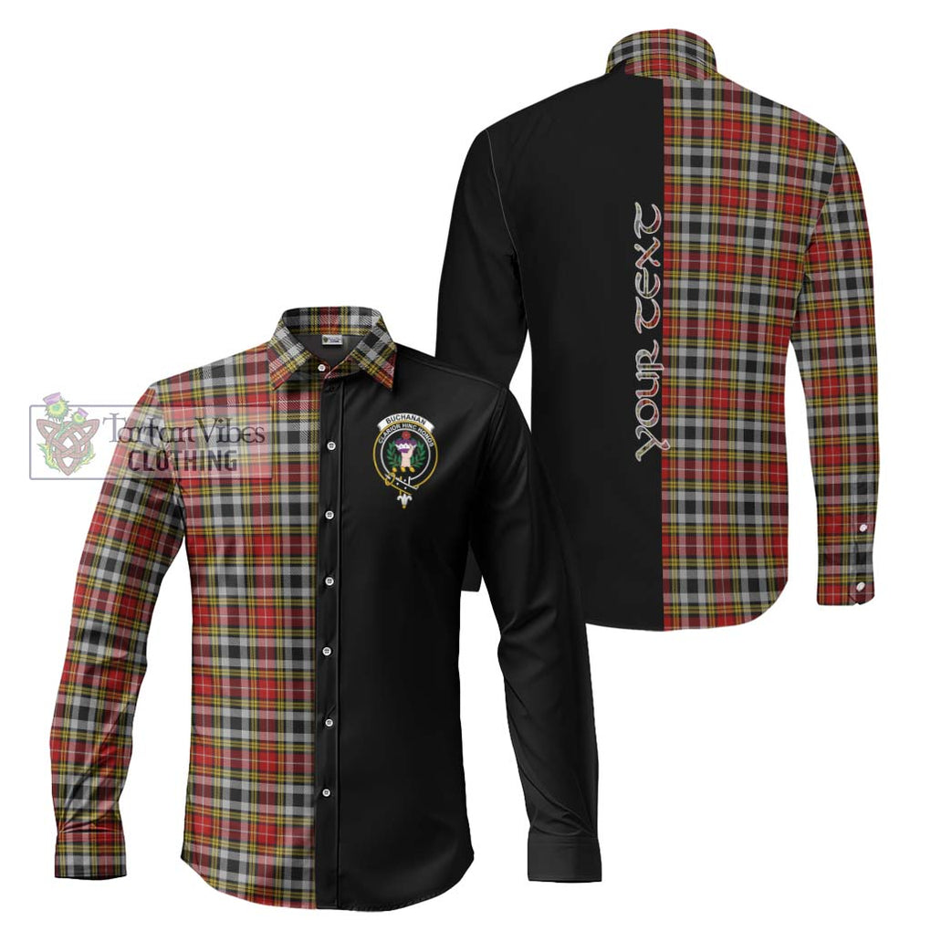 Buchanan Old Dress Tartan Long Sleeve Button Shirt with Family Crest and Half Of Me Style Men's Shirt S - Tartanvibesclothing Shop