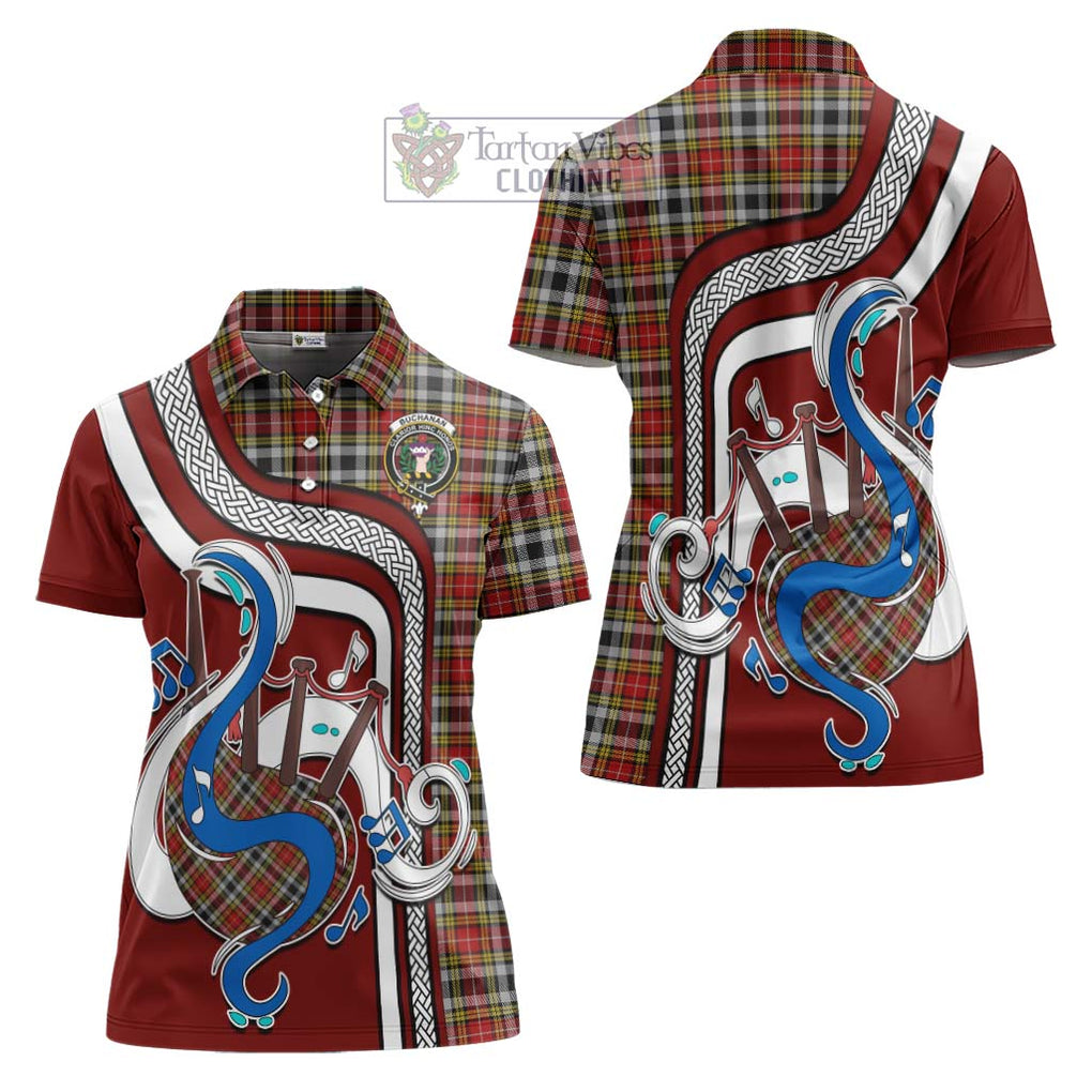 Buchanan Old Dress Tartan Women's Polo Shirt with Epic Bagpipe Style Women - Tartanvibesclothing Shop