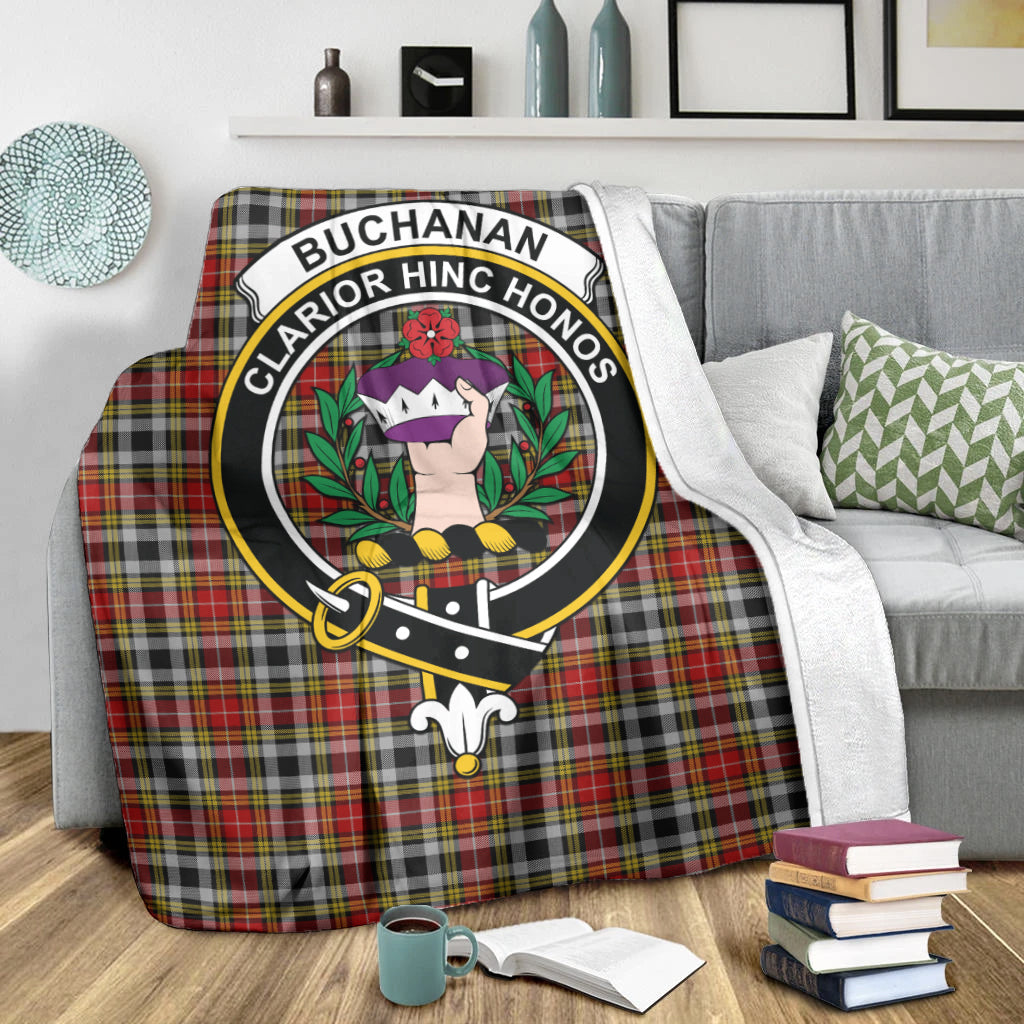 Buchanan Old Dress Tartan Blanket with Family Crest X-Large 59 x 79 inches 150 x 200 cm - Tartan Vibes Clothing