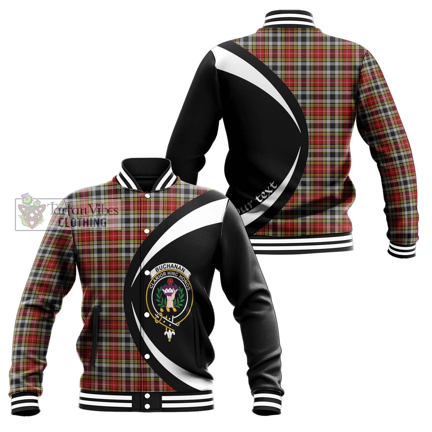 Buchanan Old Dress Tartan Baseball Jacket with Family Crest Circle Style Unisex - Tartan Vibes Clothing