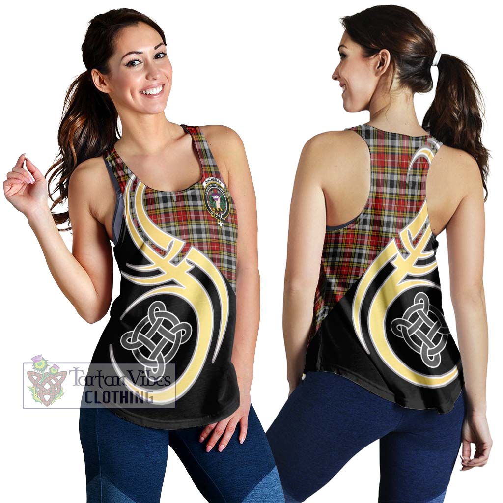 Buchanan Old Dress Tartan Women's Racerback Tanks with Family Crest and Celtic Symbol Style 4XL - Tartan Vibes Clothing