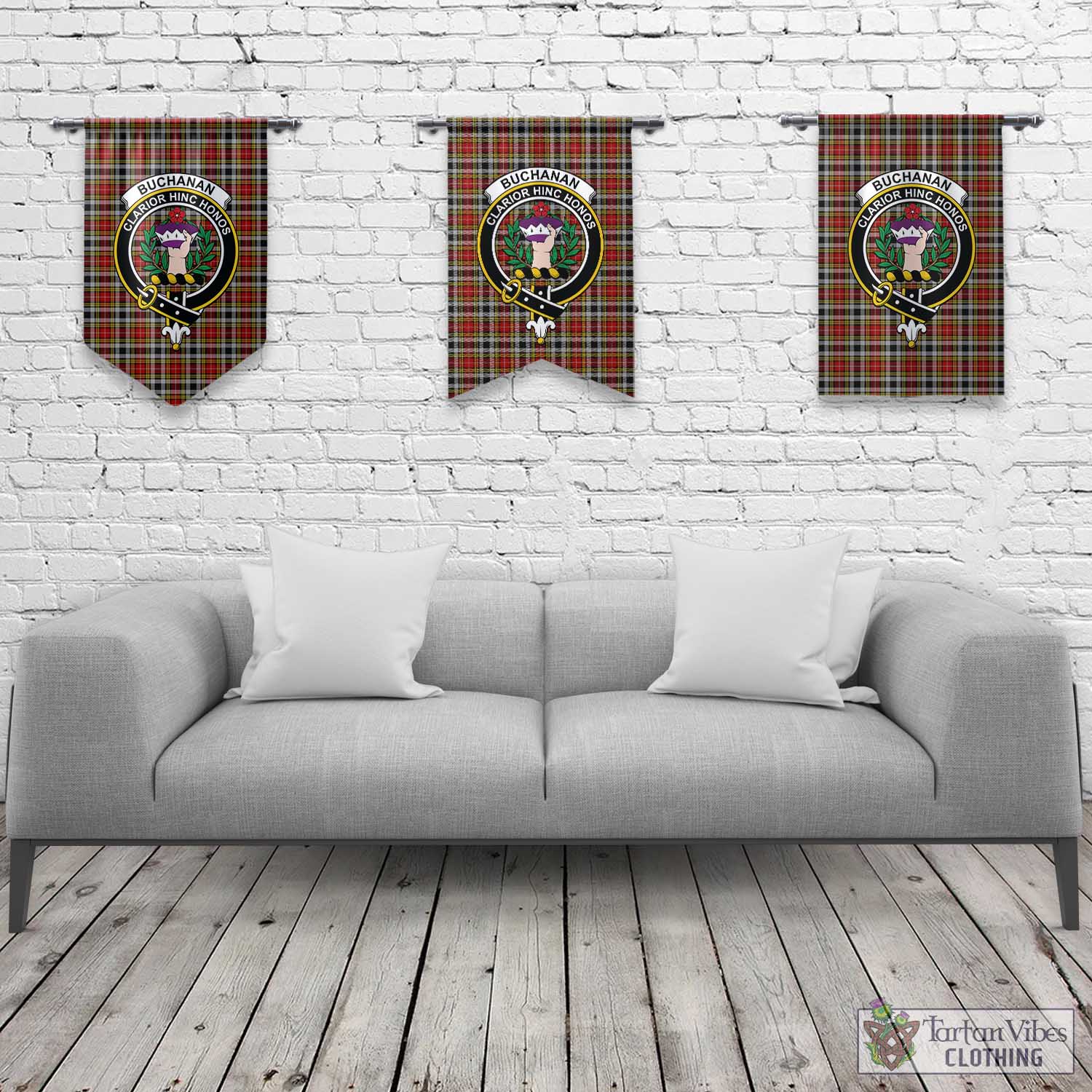 Tartan Vibes Clothing Buchanan Old Dress Tartan Gonfalon, Tartan Banner with Family Crest