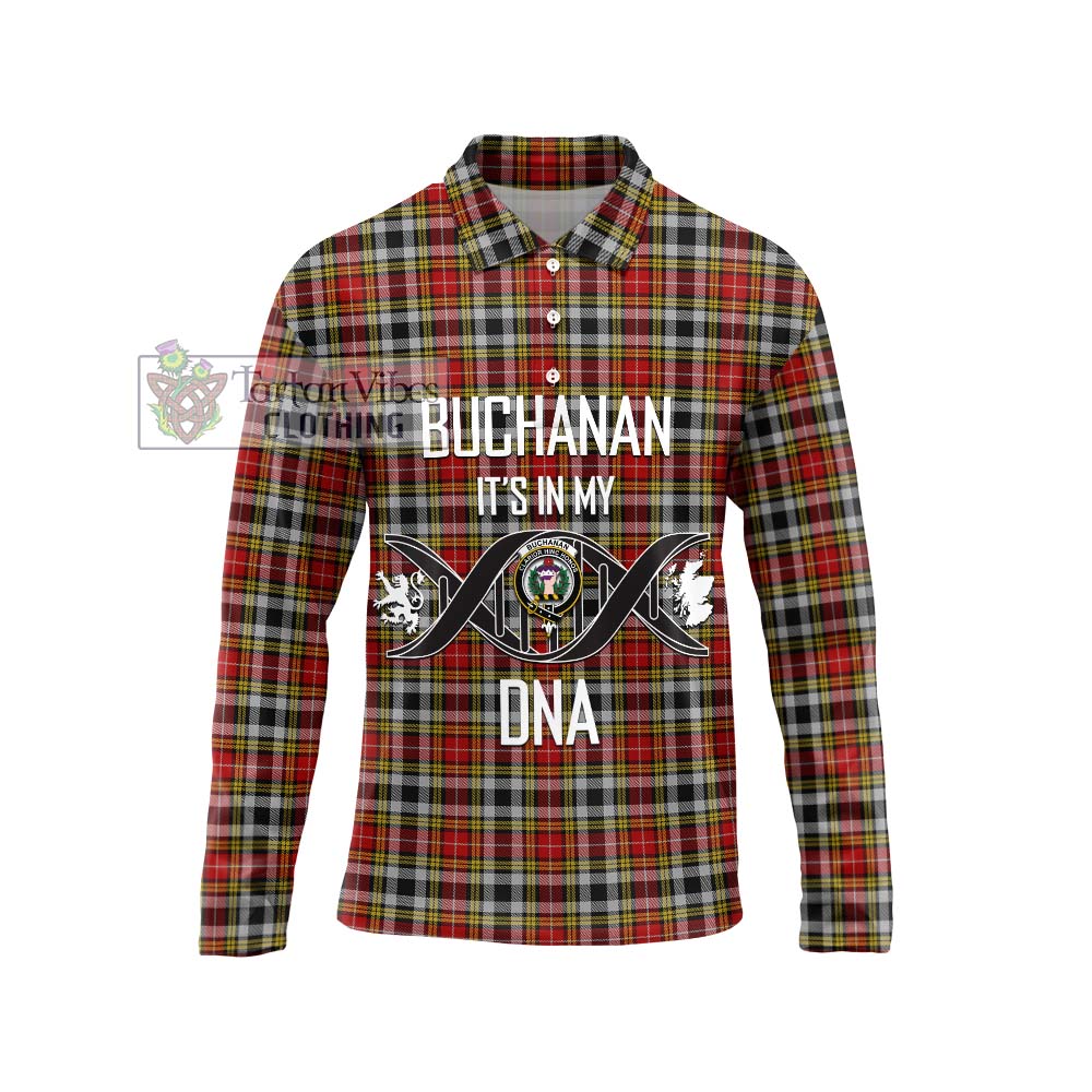 Buchanan Old Dress Tartan Long Sleeve Polo Shirt with Family Crest DNA In Me Style Unisex - Tartanvibesclothing Shop