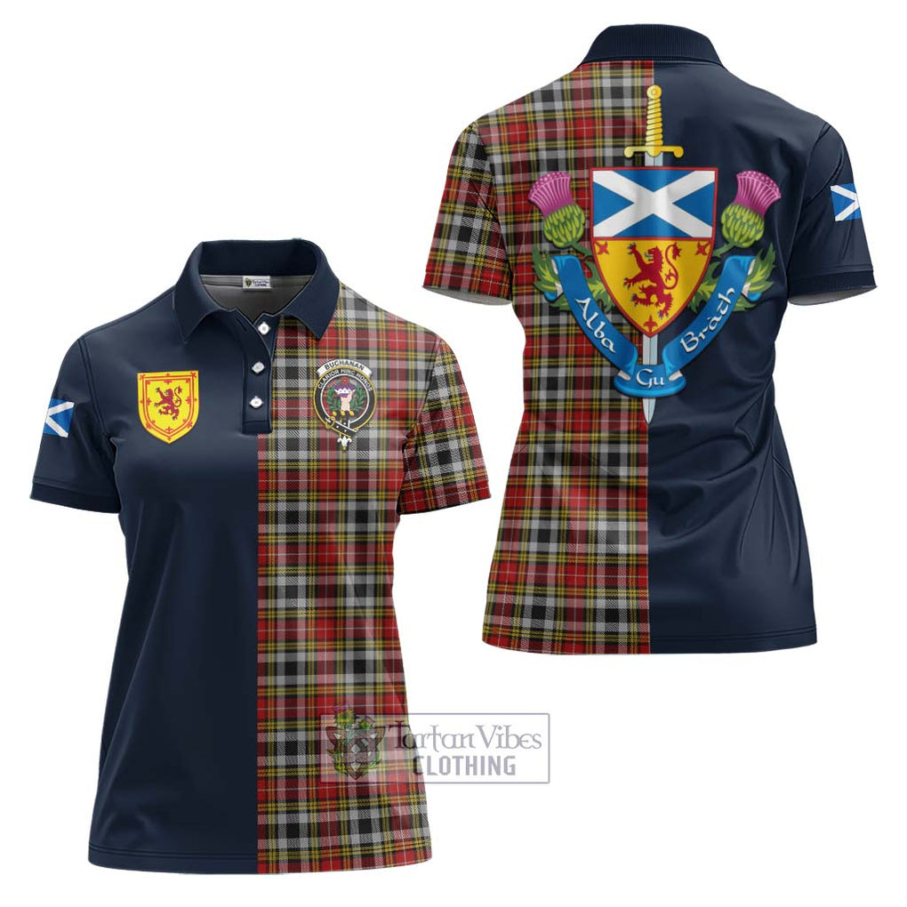 Tartan Vibes Clothing Buchanan Old Dress Tartan Women's Polo Shirt with Scottish Lion Royal Arm Half Style