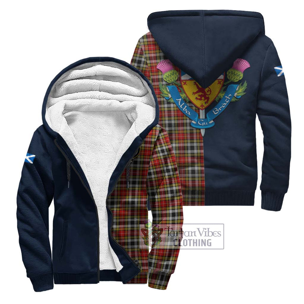 Tartan Vibes Clothing Buchanan Old Dress Tartan Sherpa Hoodie with Scottish Lion Royal Arm Half Style