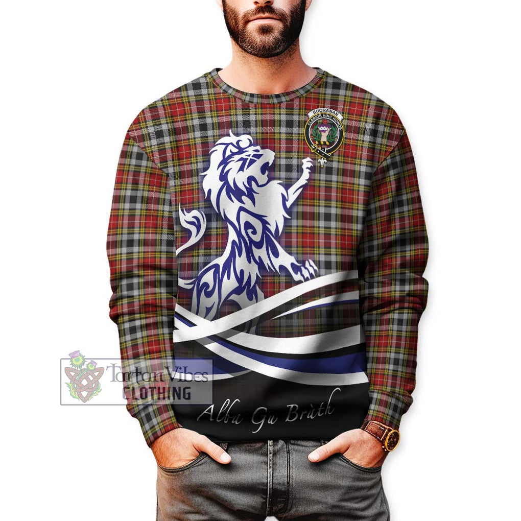 Buchanan Old Dress Tartan Sweatshirt with Alba Gu Brath Regal Lion Emblem Unisex - Tartanvibesclothing Shop