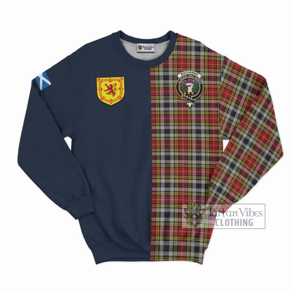 Tartan Vibes Clothing Buchanan Old Dress Tartan Sweatshirt with Scottish Lion Royal Arm Half Style