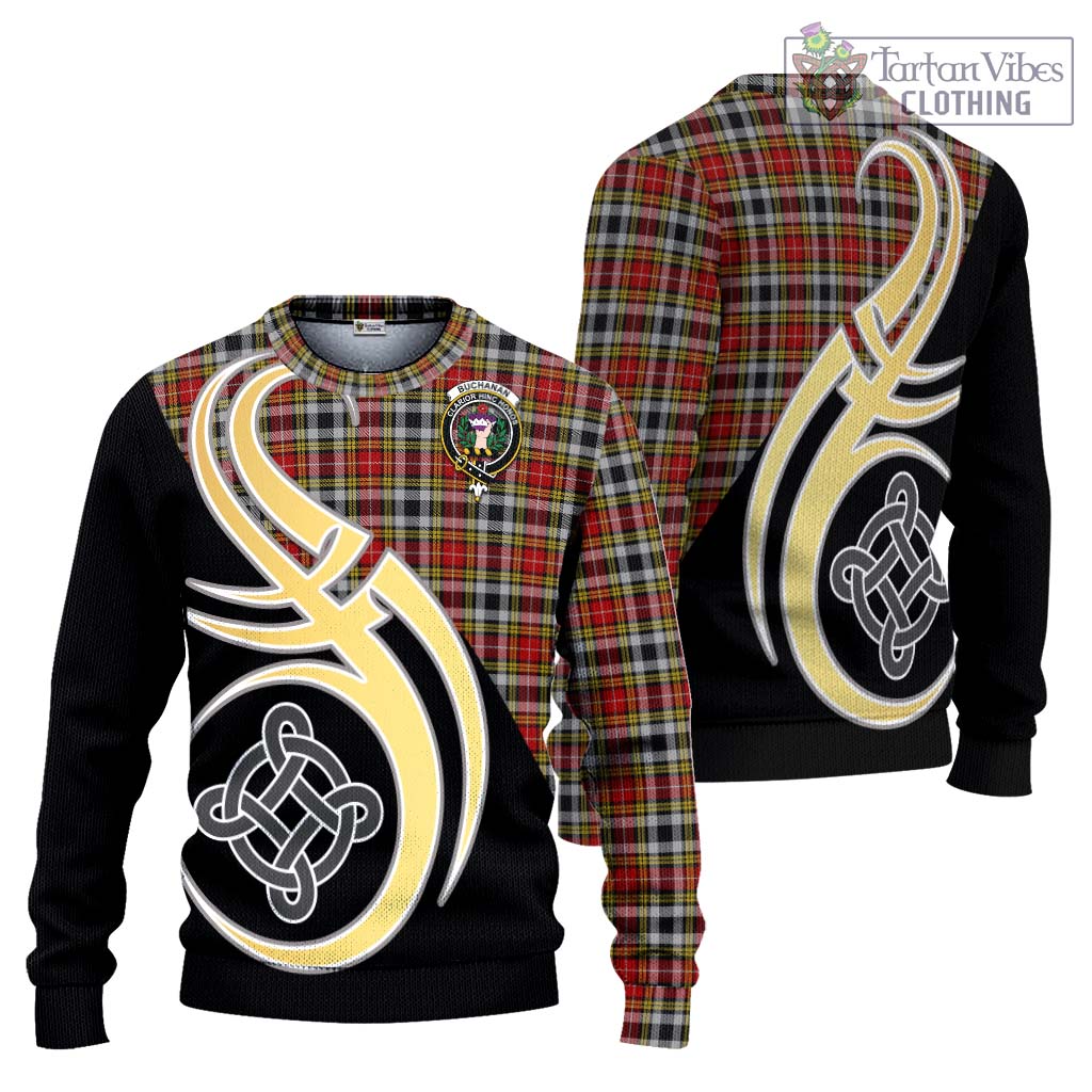 Buchanan Old Dress Tartan Knitted Sweater with Family Crest and Celtic Symbol Style Unisex - Tartan Vibes Clothing