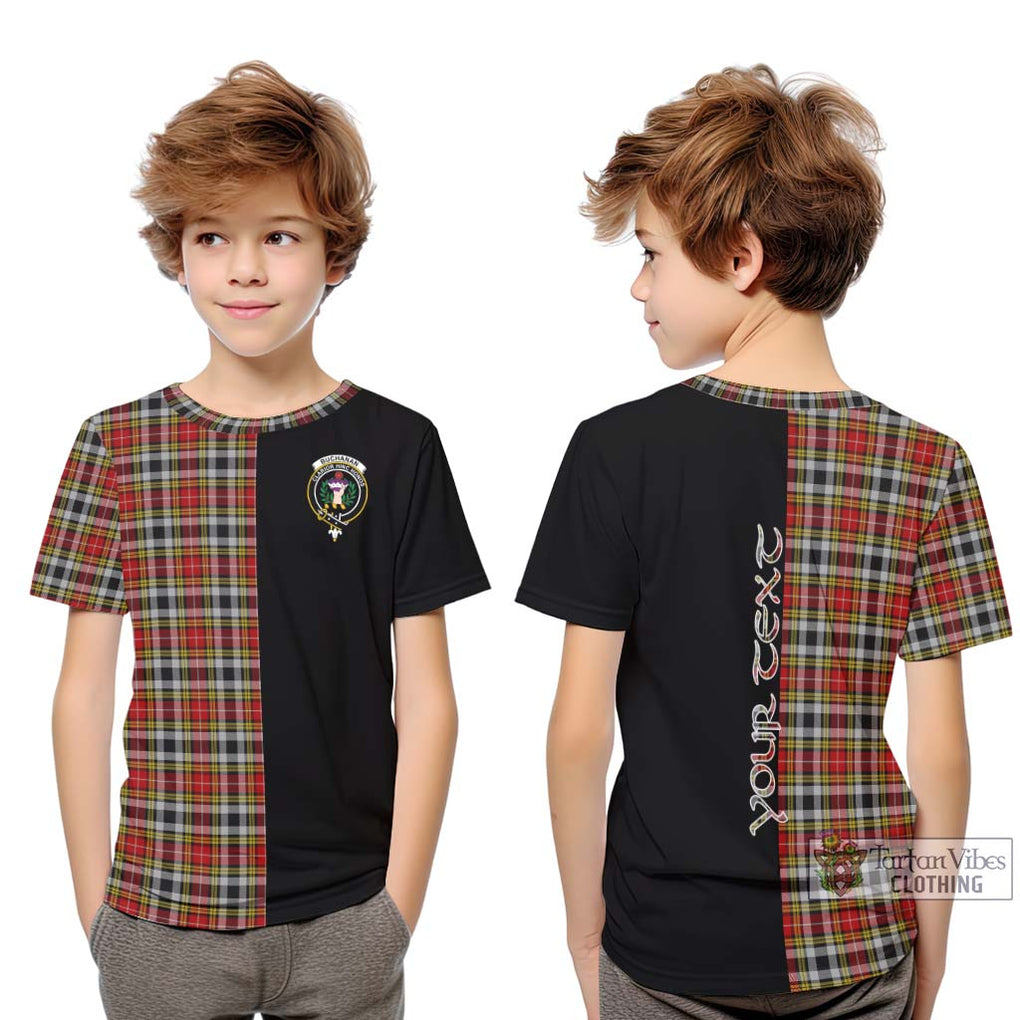 Buchanan Old Dress Tartan Kid T-Shirt with Family Crest and Half Of Me Style Youth XL Size14 - Tartanvibesclothing Shop