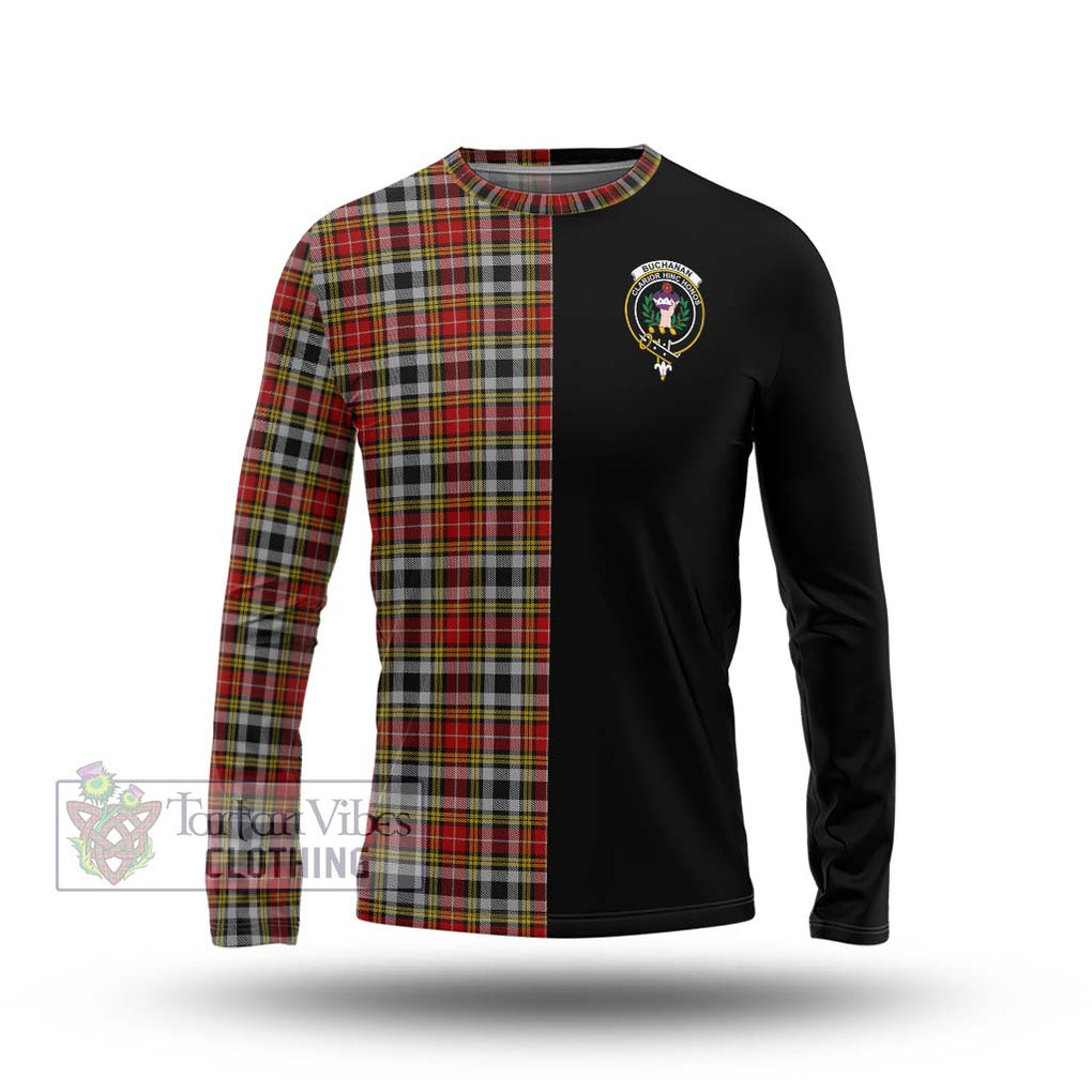 Buchanan Old Dress Tartan Long Sleeve T-Shirt with Family Crest and Half Of Me Style Unisex - Tartanvibesclothing Shop