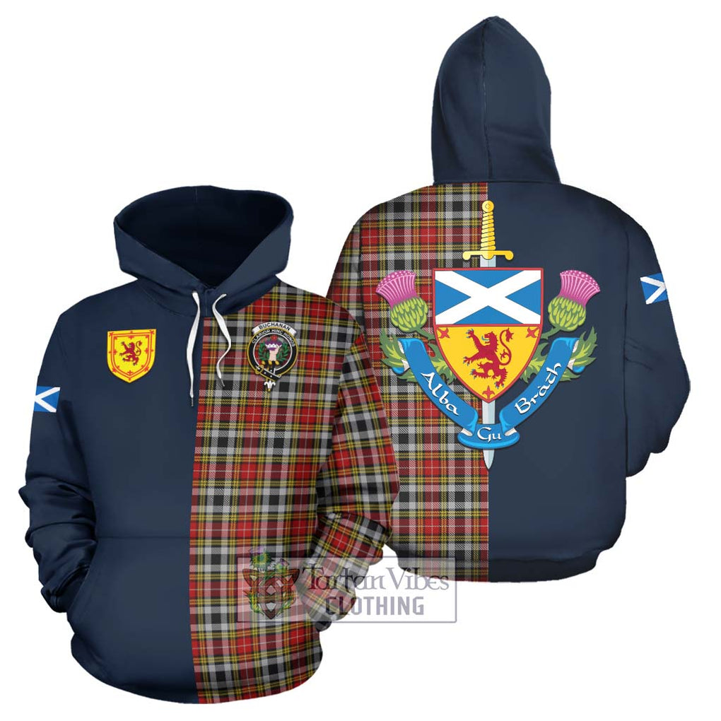 Tartan Vibes Clothing Buchanan Old Dress Tartan Hoodie with Scottish Lion Royal Arm Half Style