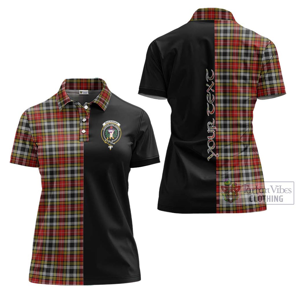 Buchanan Old Dress Tartan Women's Polo Shirt with Family Crest and Half Of Me Style Women - Tartanvibesclothing Shop