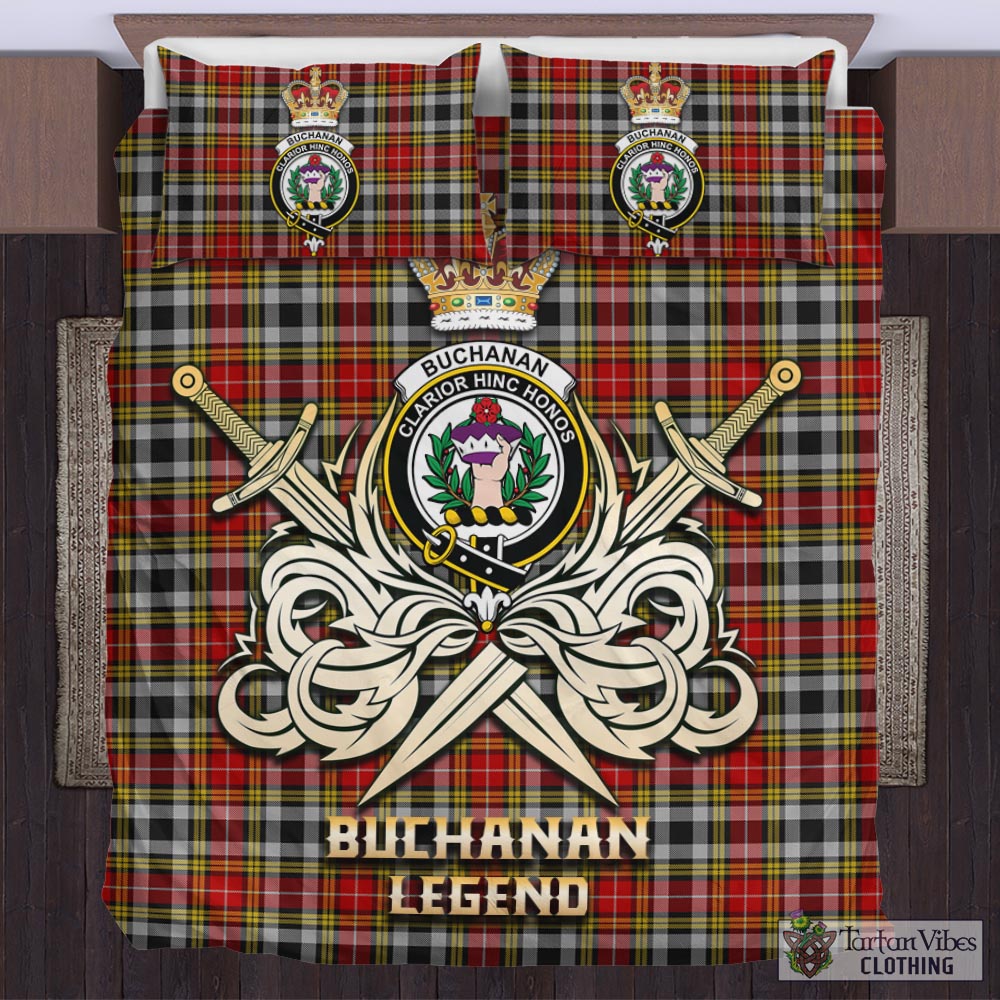 Tartan Vibes Clothing Buchanan Old Dress Tartan Bedding Set with Clan Crest and the Golden Sword of Courageous Legacy