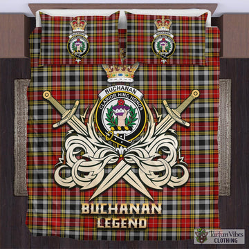 Buchanan Old Dress Tartan Bedding Set with Clan Crest and the Golden Sword of Courageous Legacy