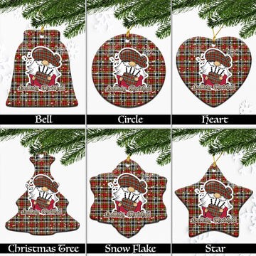 Buchanan Old Dress Tartan Christmas Ceramic Ornaments with Scottish Gnome Playing Bagpipes