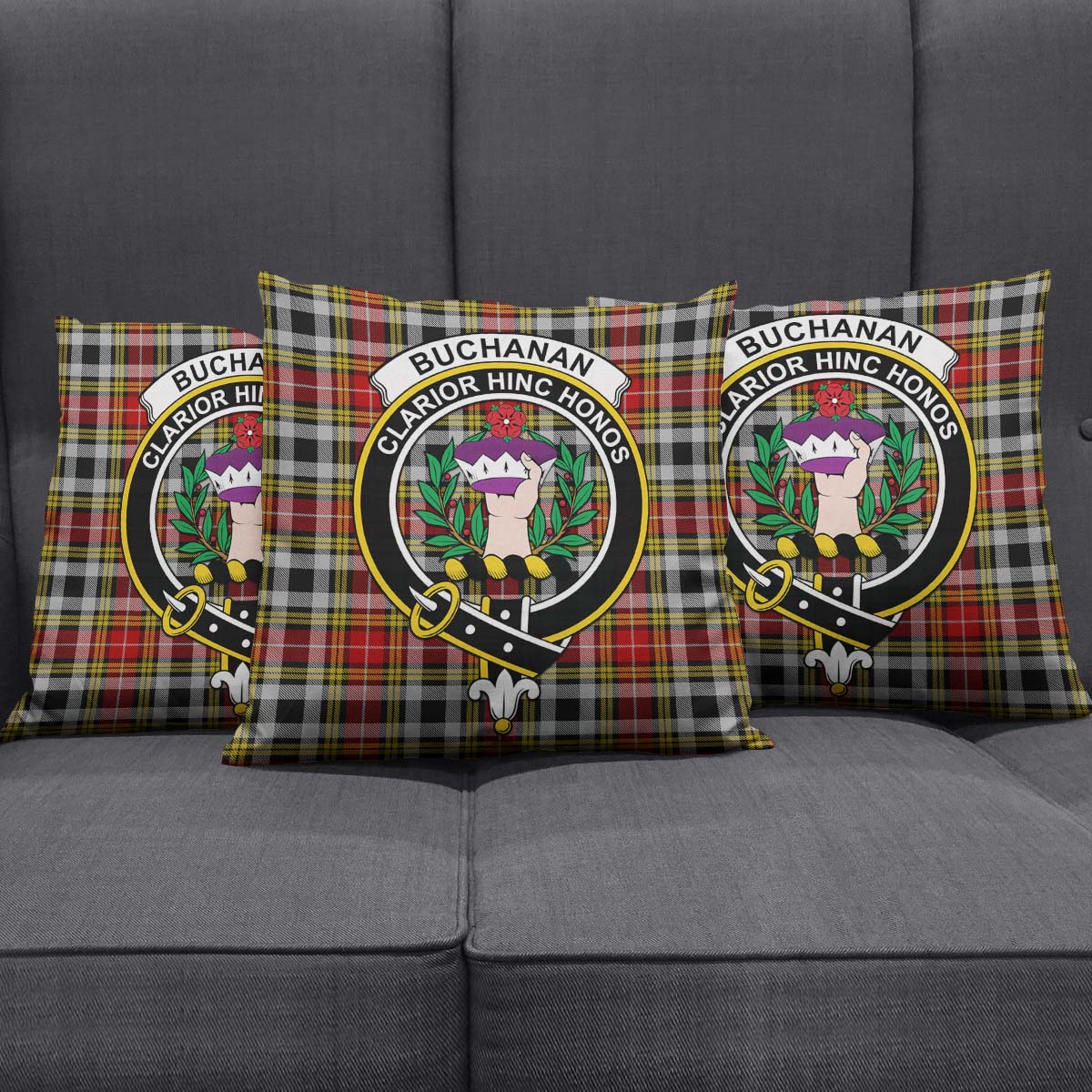 Buchanan Old Dress Tartan Pillow Cover with Family Crest Square Pillow Cover - Tartanvibesclothing