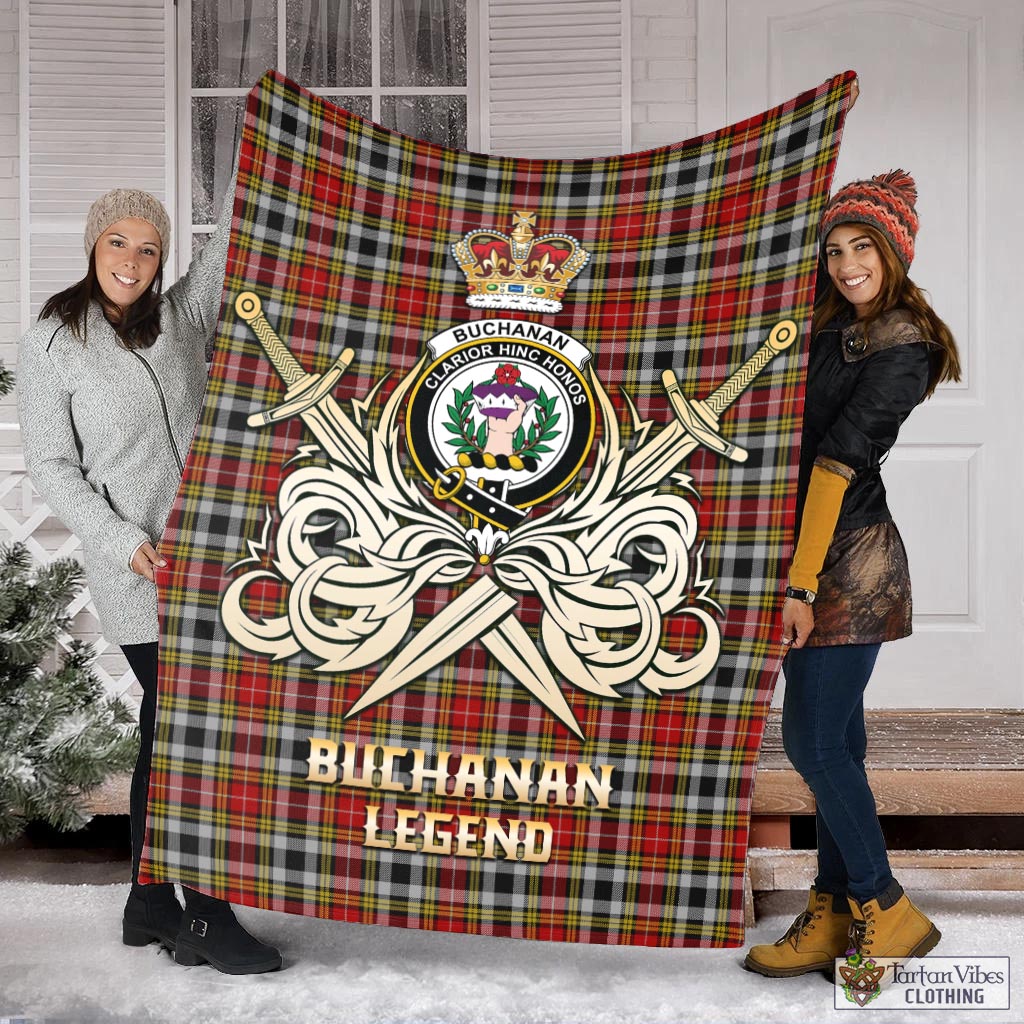 Tartan Vibes Clothing Buchanan Old Dress Tartan Blanket with Clan Crest and the Golden Sword of Courageous Legacy