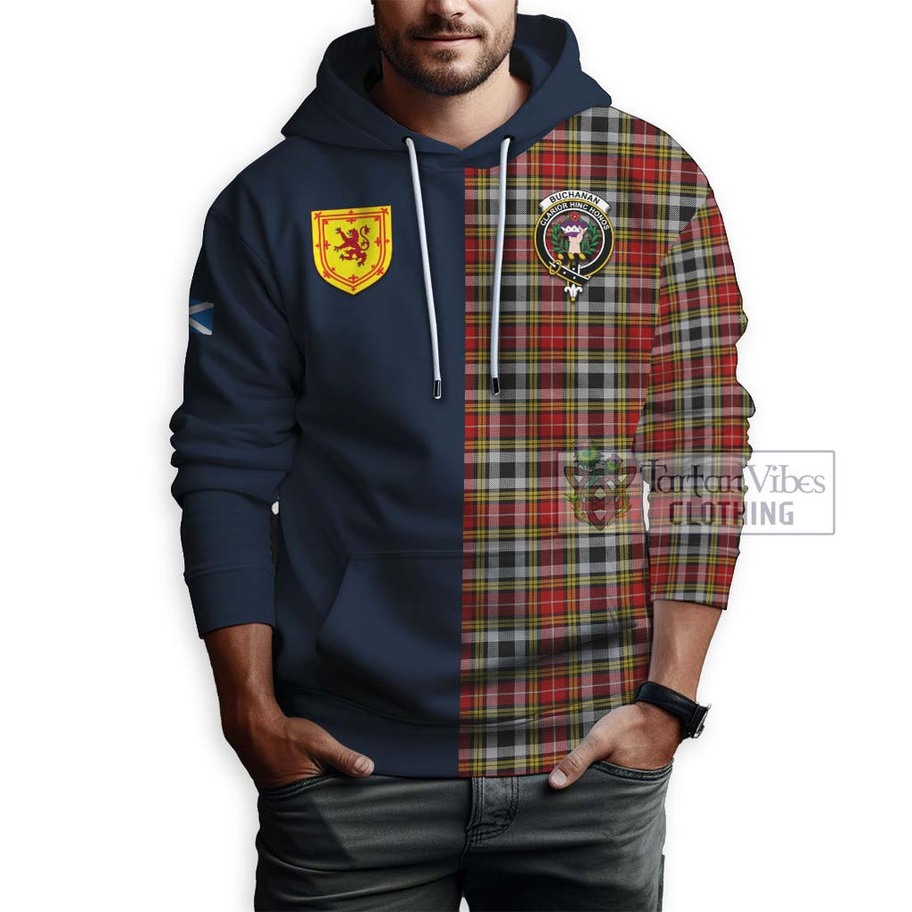 Tartan Vibes Clothing Buchanan Old Dress Tartan Hoodie with Scottish Lion Royal Arm Half Style