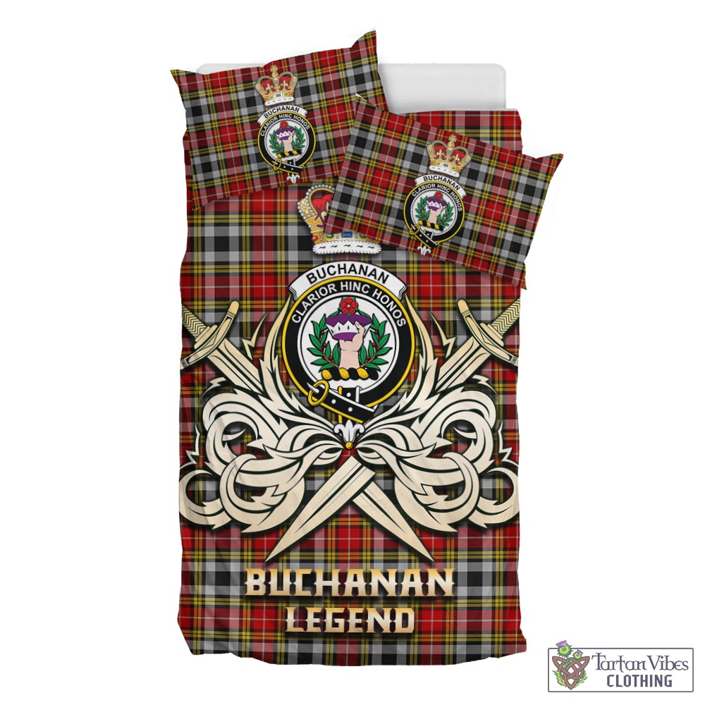 Tartan Vibes Clothing Buchanan Old Dress Tartan Bedding Set with Clan Crest and the Golden Sword of Courageous Legacy