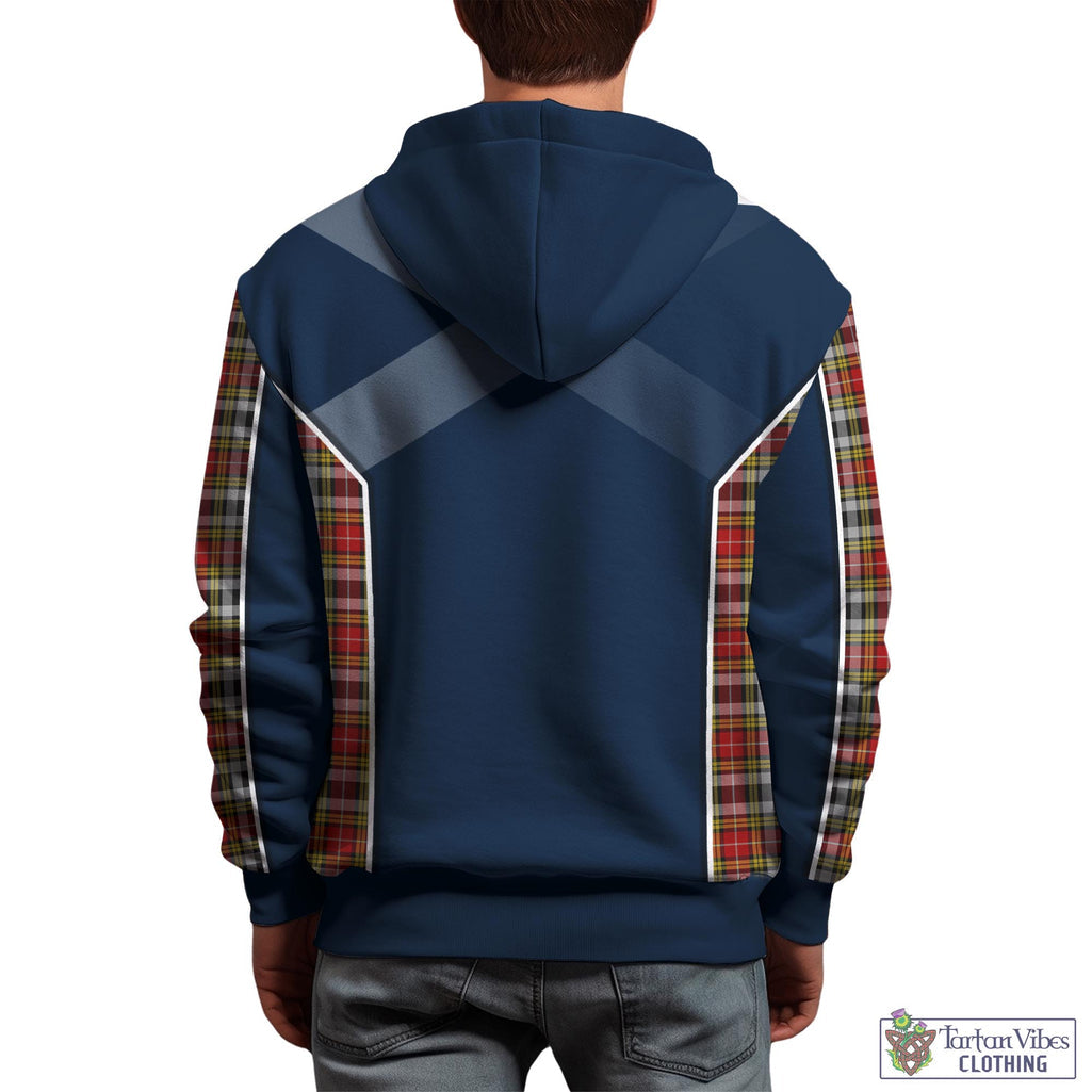 Tartan Vibes Clothing Buchanan Old Dress Tartan Hoodie with Family Crest and Scottish Thistle Vibes Sport Style