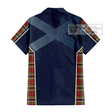 Buchanan Old Dress Tartan Short Sleeve Button Shirt with Family Crest and Lion Rampant Vibes Sport Style