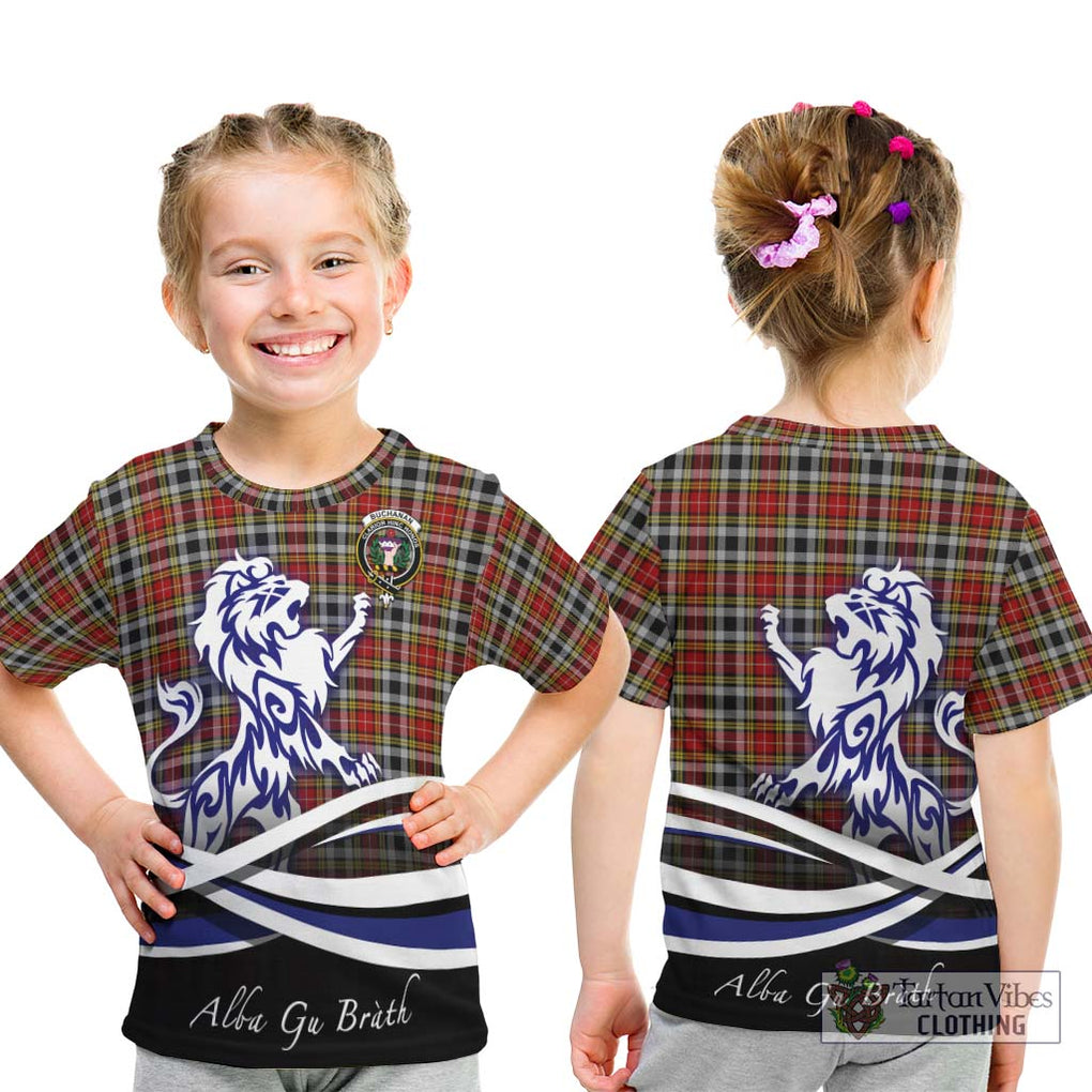 Buchanan Old Dress Tartan Kid T-Shirt with Alba Gu Brath Regal Lion Emblem - Tartanvibesclothing Shop