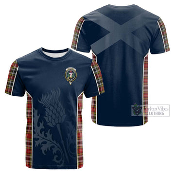 Buchanan Old Dress Tartan Cotton T-shirt with Family Crest and Scottish Thistle Vibes Sport Style