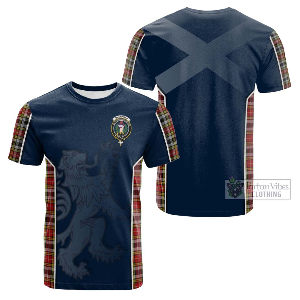 Tartan Vibes Clothing Buchanan Old Dress Tartan Cotton T-shirt with Family Crest and Lion Rampant Vibes Sport Style