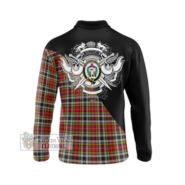 Buchanan Old Dress Tartan Long Sleeve Polo Shirt with Family Crest and Military Logo Style