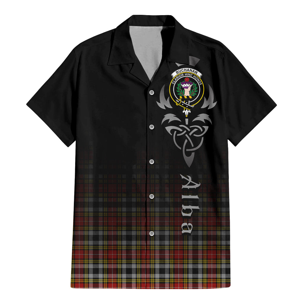 Tartan Vibes Clothing Buchanan Old Dress Tartan Short Sleeve Button Up Featuring Alba Gu Brath Family Crest Celtic Inspired