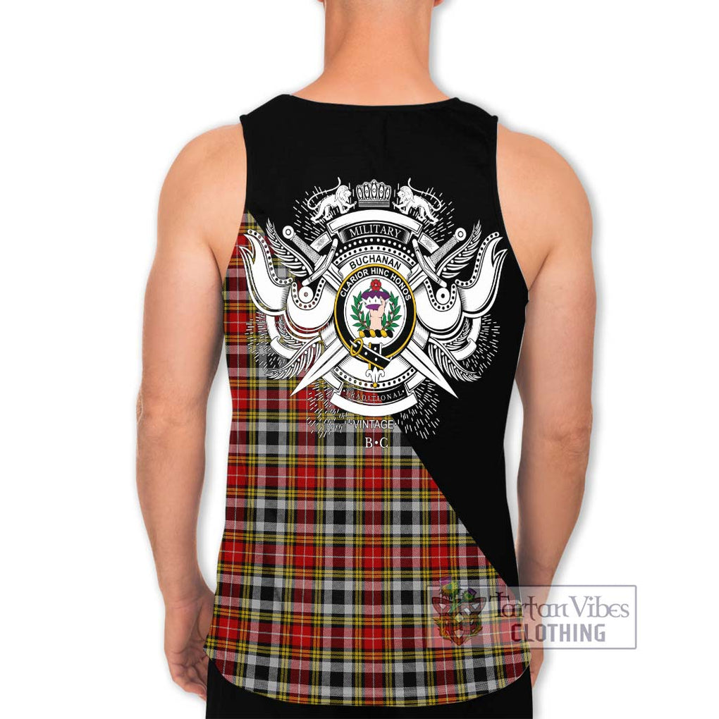 Buchanan Old Dress Tartan Men's Tank Top with Family Crest and Military Logo Style - Tartanvibesclothing Shop