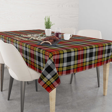 Buchanan Old Dress Tartan Tablecloth with Clan Crest and the Golden Sword of Courageous Legacy