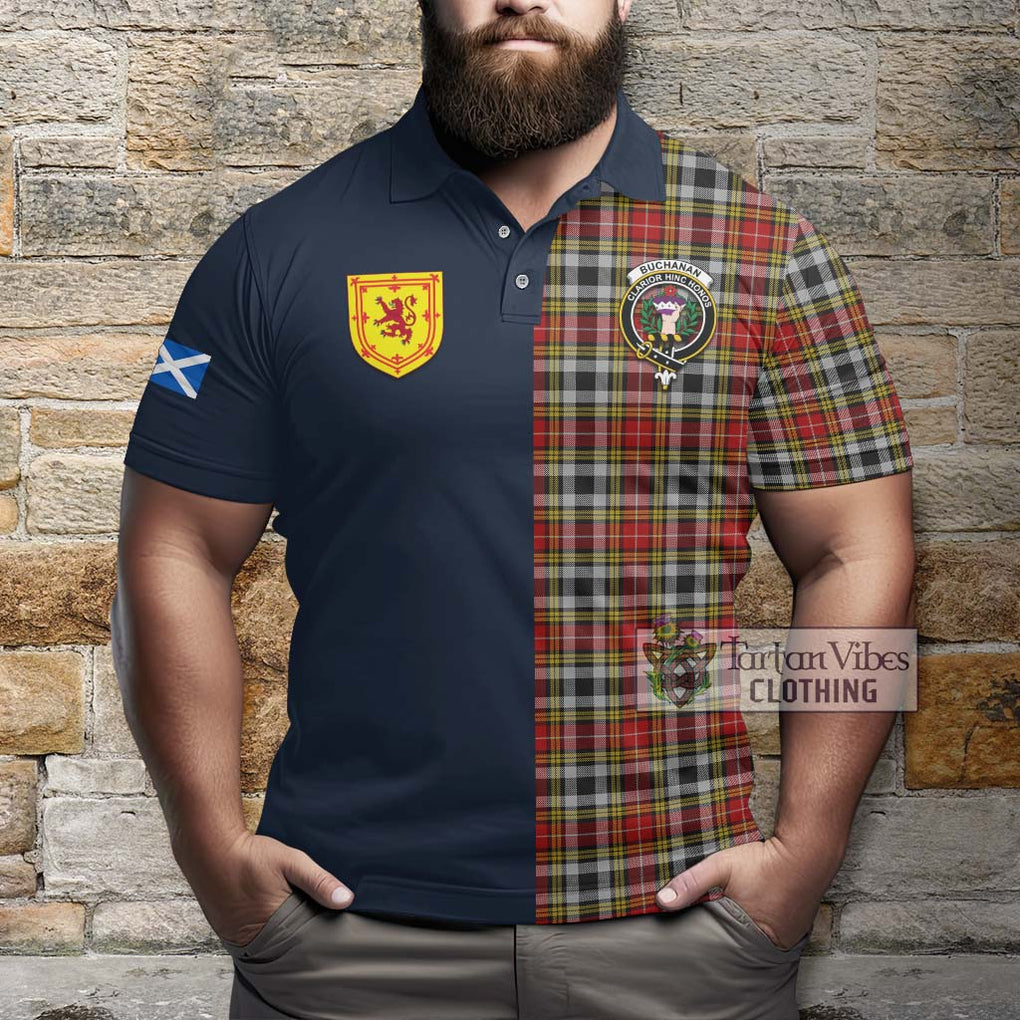 Tartan Vibes Clothing Buchanan Old Dress Tartan Polo Shirt with Scottish Lion Royal Arm Half Style