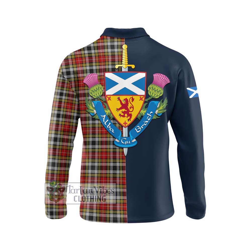 Tartan Vibes Clothing Buchanan Old Dress Tartan Long Sleeve Polo Shirt with Scottish Lion Royal Arm Half Style