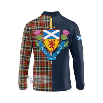 Buchanan Old Dress Tartan Long Sleeve Polo Shirt Alba with Scottish Lion Royal Arm Half Style