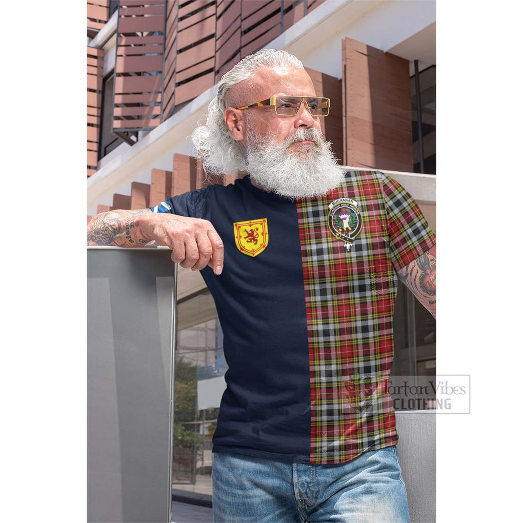 Tartan Vibes Clothing Buchanan Old Dress Tartan Cotton T-shirt with Scottish Lion Royal Arm Half Style