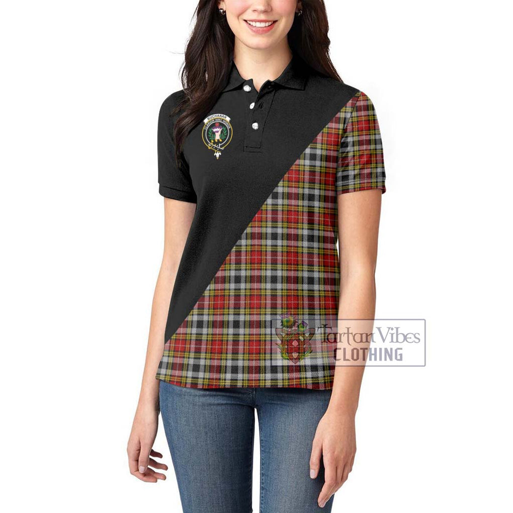 Buchanan Old Dress Tartan Women's Polo Shirt with Family Crest and Military Logo Style - Tartanvibesclothing Shop