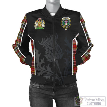 Buchanan Old Dress Tartan Bomber Jacket with Family Crest and Scottish Thistle Vibes Sport Style