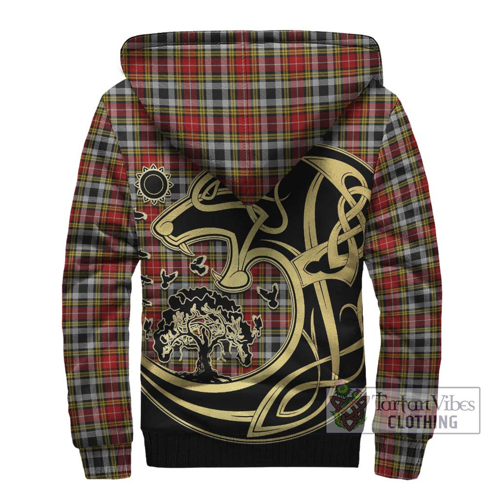 Buchanan Old Dress Tartan Sherpa Hoodie with Family Crest Celtic Wolf Style - Tartan Vibes Clothing