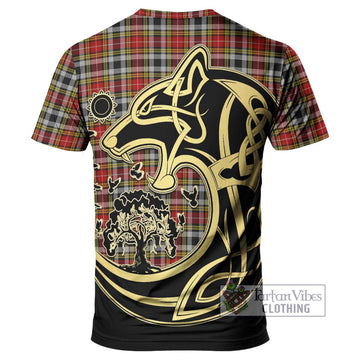 Buchanan Old Dress Tartan T-Shirt with Family Crest Celtic Wolf Style