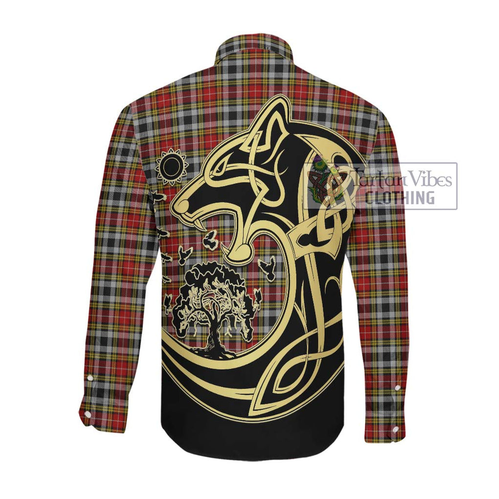 Buchanan Old Dress Tartan Long Sleeve Button Shirt with Family Crest Celtic Wolf Style Men's Shirt - Tartan Vibes Clothing