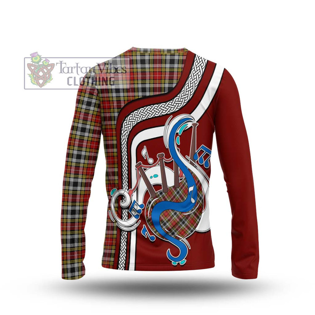 Tartan Vibes Clothing Buchanan Old Dress Tartan Long Sleeve T-Shirt with Epic Bagpipe Style