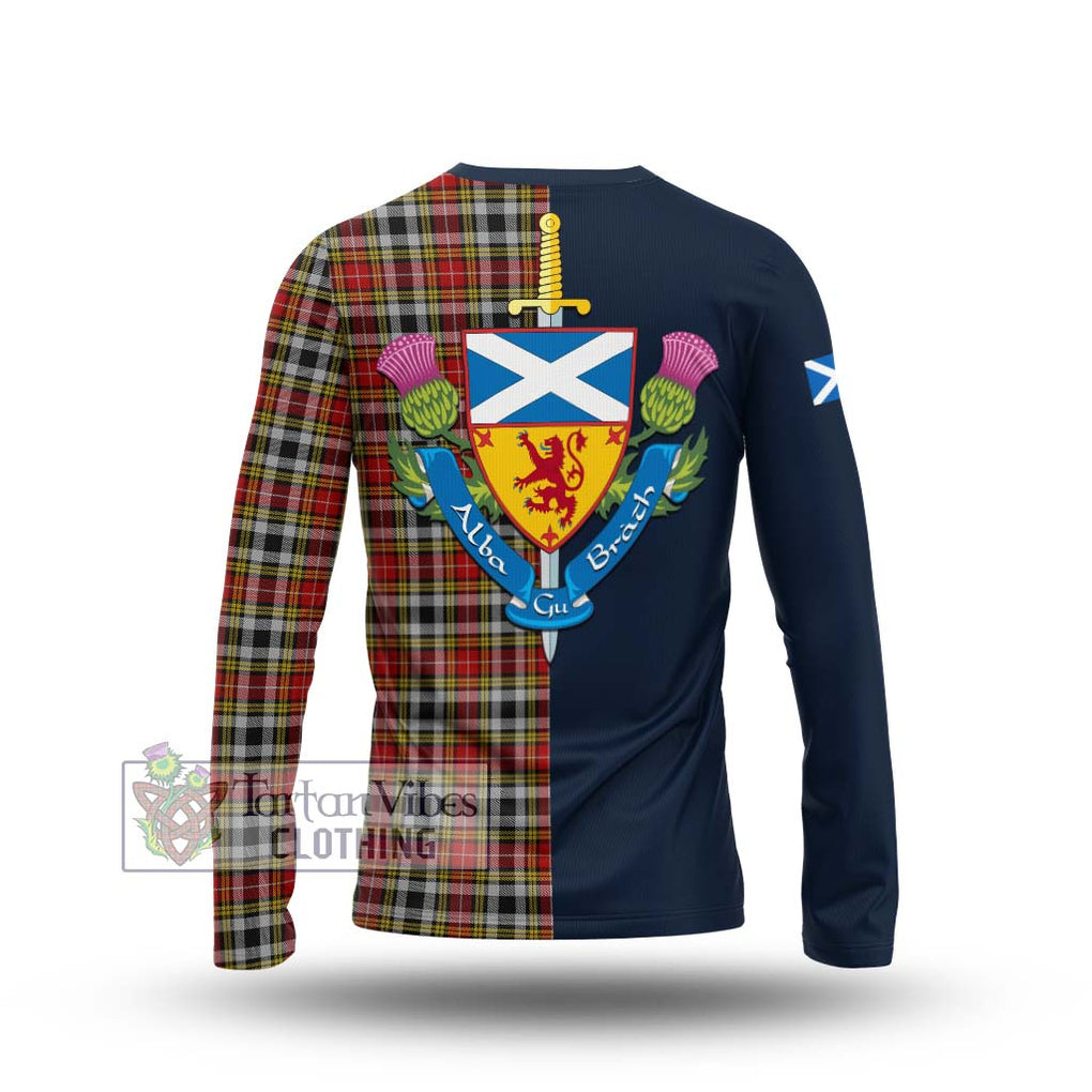 Tartan Vibes Clothing Buchanan Old Dress Tartan Long Sleeve T-Shirt with Scottish Lion Royal Arm Half Style