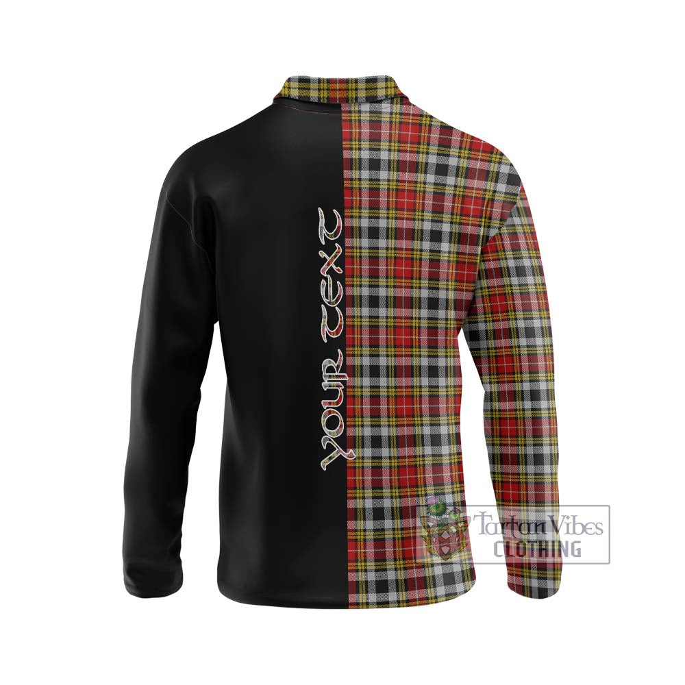 Buchanan Old Dress Tartan Long Sleeve Polo Shirt with Family Crest and Half Of Me Style - Tartanvibesclothing Shop