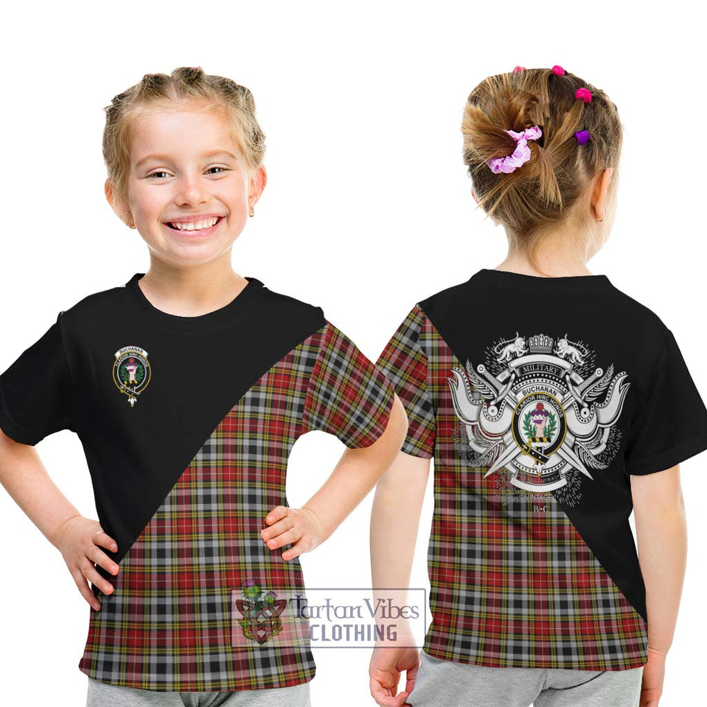 Buchanan Old Dress Tartan Kid T-Shirt with Family Crest and Military Logo Style - Tartanvibesclothing Shop