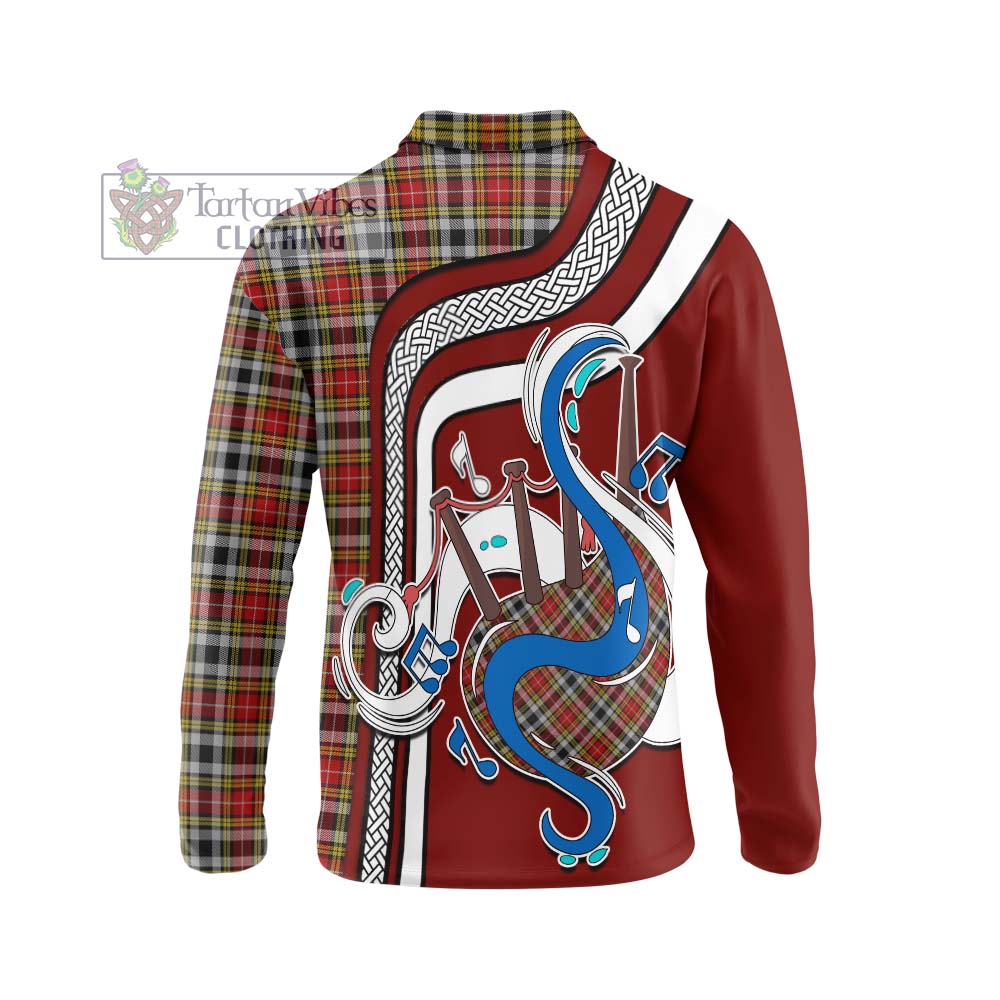 Tartan Vibes Clothing Buchanan Old Dress Tartan Long Sleeve Polo Shirt with Epic Bagpipe Style